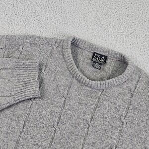 Jos A Bank Sweater Mens 2XL Gray Lambswool Nylon Cable Knit Crewneck Pullover